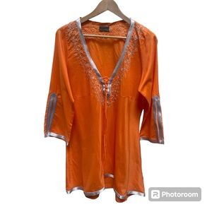 Tommy Bahama Split Neck Embroidered Tunic Top Cover Up Dress Size L